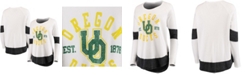 Original Retro Brand Women's White Oregon Ducks Contrast Boyfriend Raglan Thermal Long Sleeve T-Shirt